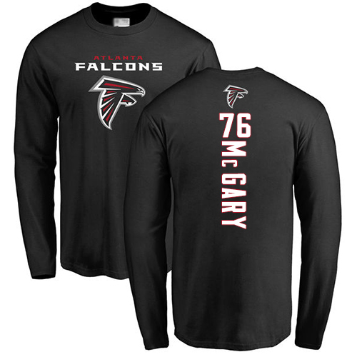 Atlanta Falcons Men Black Kaleb McGary Backer NFL Football #76 Long Sleeve T Shirt